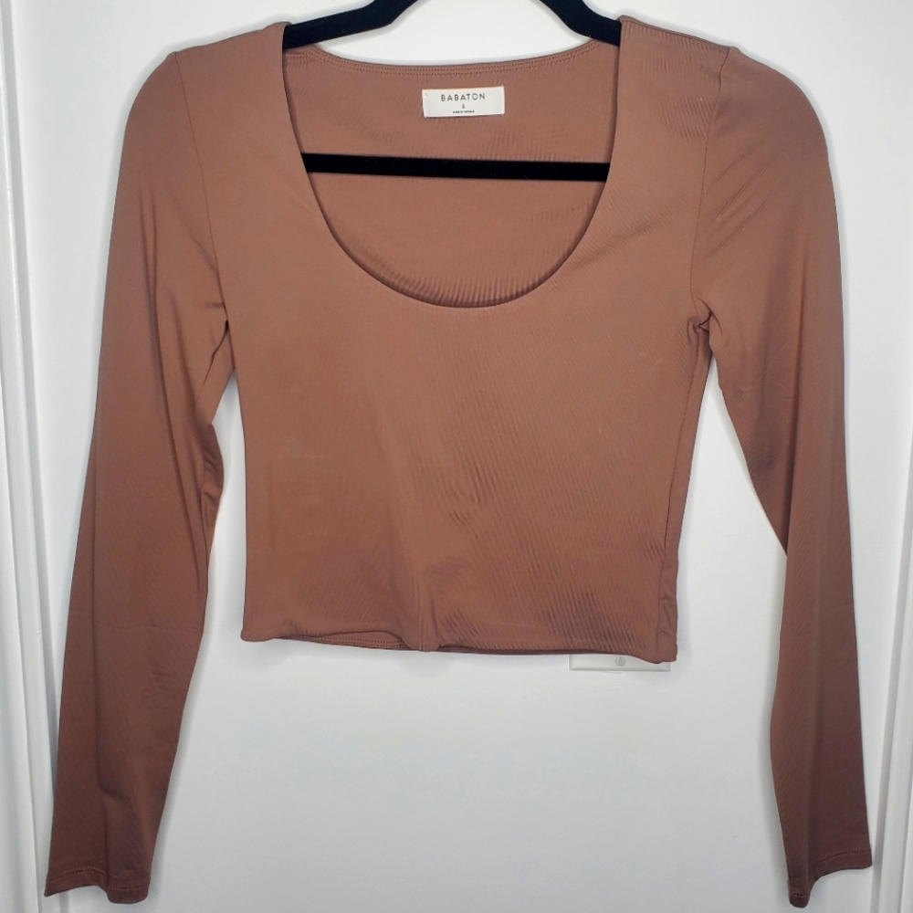 Aritzia Babaton Contour Scoopneck Longsleeve S Deep Taupe